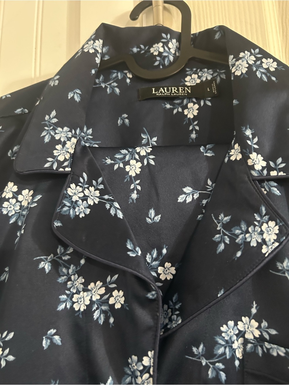 Luxury Ralph Lauren Navy Soft Floral Satin-Silk Look Pajama Set